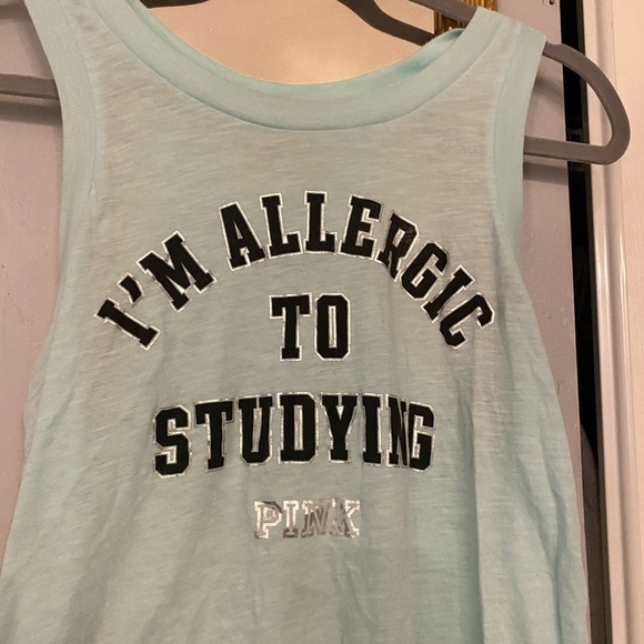 Victorias Secret “I’m allergic to studying” blue tank - Picture 2 of 3